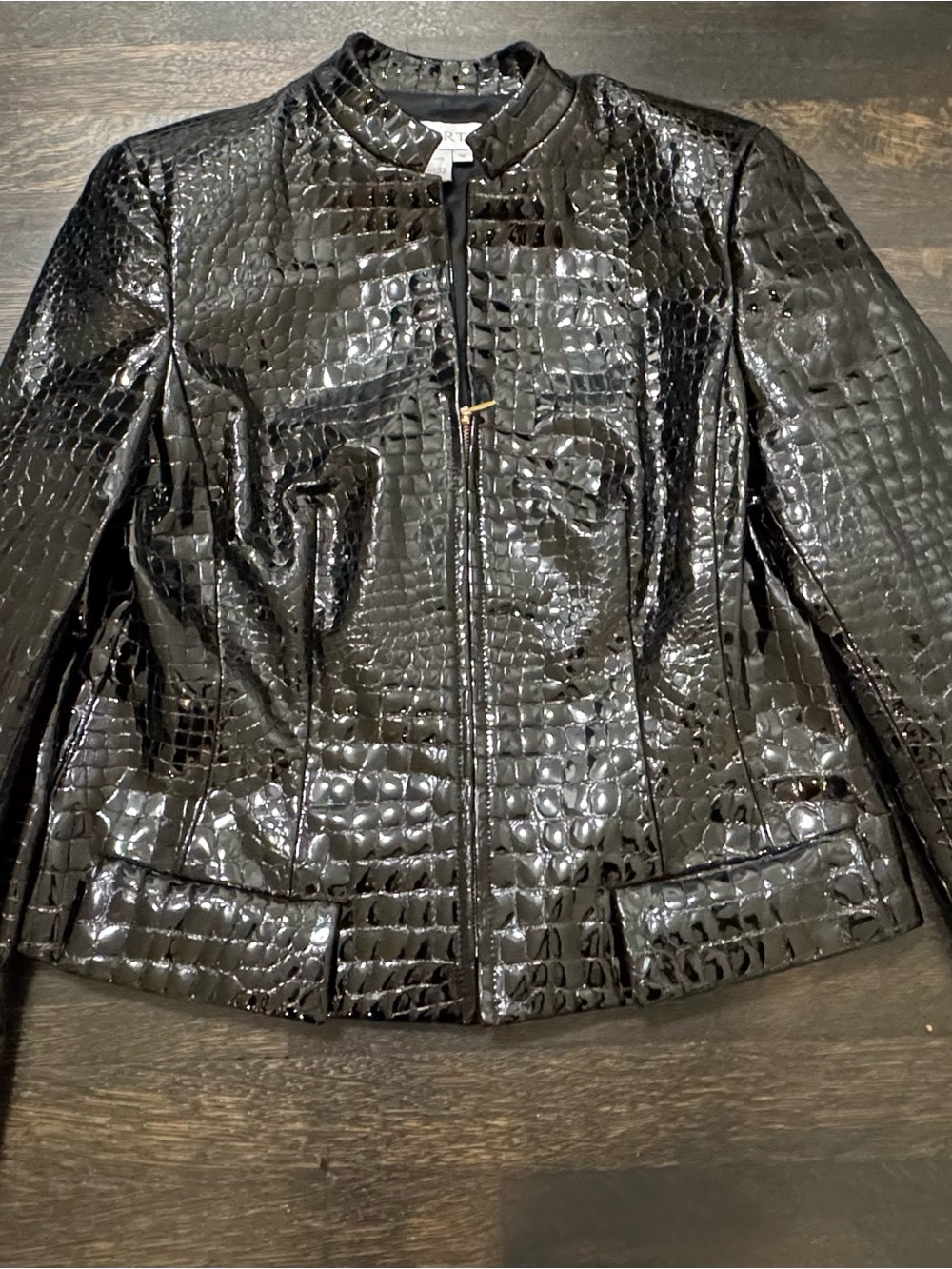 Worth Black Croc-Embossed Patent Leather Jacket